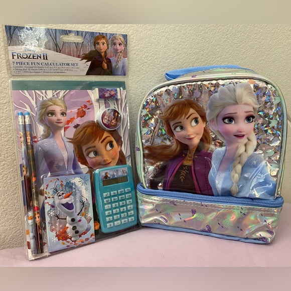 Disney Other - Frozen II Bundle - 7pc Calculator Set + Lunch Bag
